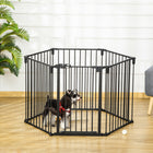 PawHut - Parc de sécurité pour animaux - Diviseur de pièce - Noir-La porte peut se fermer automatiquement lorsque l’angle d’ouverture est inférieur à 90°, et rester ouverte lorsqu’il est supérieur à 90°. (La porte ne se ferme pas lorsque l’angle est inférieur à 15°)