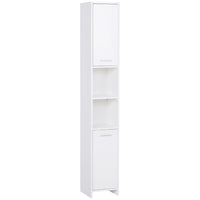 HOMCOM - Armoire de rangement de salle de bain mince avec deux portes et étagère réglable - blanc-Design élégant, idéal pour la salle de bain, la cuisine et plus encore   