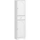 HOMCOM - Armoire de rangement haute et mince pour salle de bain avec portes - grain de bois blanc-Deux placards et un tiroir gardent les essentiels de la salle de bain organisés 