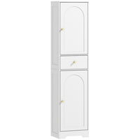 HOMCOM - Armoire de rangement haute et mince pour salle de bain avec portes - grain de bois blanc-Deux placards et un tiroir gardent les essentiels de la salle de bain organisés 