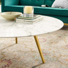 Modway - Lippa Rond de 40 po Faux marbre Table basse avec base trépied - Or Blanc-Base Trépied