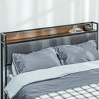 HOMCOM - Cadre de lit queen size avec tête de lit de rangement et prise de chargement - noyer-Le cadre en acier avec revêtement en poudre supporte jusqu'à 730 lb (330 kg) en toute sécurité 