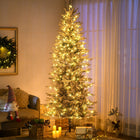 HOMCOM - Arbre de Noël artificiel floqué de 7 pi avec lumières jaune-Lumières claires jaune chaud pour l'éclairage de Noël traditionnel 
