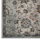 Modway - Hana Treillis floral vintage vieilli Tapis de 5 pi l x 8 pi L - Argent, bleu, beige et brun-Résistant aux taches / Facile à nettoyer