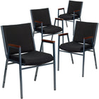 Flash Furniture – Chaise empilable robuste à revêtement noir à motifs et rembourrage de 3 po Hercules, avec accoudoirs, 4/pqt-Ensemble de 4 chaises empilables polyvalentes