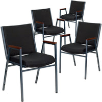 Flash Furniture – Chaise empilable robuste à revêtement noir à motifs et rembourrage de 3 po Hercules, avec accoudoirs, 4/pqt-Ensemble de 4 chaises empilables polyvalentes