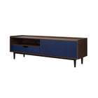Manhattan Comfort - Meuble TV Duane 59,25 po style Mid-Century Modern - Brun Foncé et Bleu Marine-Pieds en métal pour la mode et la durabilité