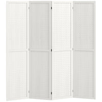 HOMCOM - Paravent autoportant à 4 panneaux avec panneau perforé pour chambre intérieure - blanc-Conception à quatre panneaux, idéale pour créer un espace personnel ou diviser de grandes pièces  
