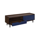 Manhattan Comfort - Meuble TV Duane 59,25 po style Mid-Century Modern - Brun Foncé et Bleu Marine-Recommandé pour écran TV de 55" Comprend 2 trous médians pour la gestion des câbles et des appareils