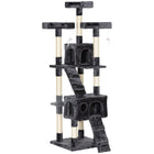 PawHut - Arbre à chat 68 po, tour condo grande à plusieurs niveaux - gris-Arbre à chat haut à plusieurs niveaux avec 3 plateformes supérieures, 2 grands condos, 2 échelles, 3 jouets suspendus pour que le chat puisse jouer 