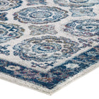 Modway - Entourage Treillis marocain floral vieilli d’Odile Tapis de 5 pi l x 8 pi L - Ivoire et bleu-Résistant aux taches / Facile à nettoyer