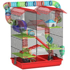 PawHut - Cage pour hamster à 5 niveaux avec système de tunnels, roue d’exercice - 18,5 po L x 11,8 po l x 23,2 po H - rouge-Plusieurs plateformes augmentent le plaisir d'exploration et d'escalade 