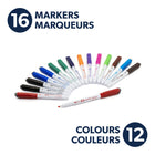 Quartet - Marqueurs effaçables à sec DryGuard, pointe fine, couleurs assorties, 16 unités -Capuchon magnétique avec brosse :Ces marqueurs vous permettent d'avoir une brosse à portée de main pour des retouches rapides et de ranger facilement votre marqueur sur n'importe quel tableau magnétique