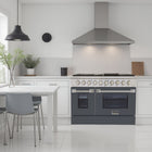 Kucht - 48 po Série KNG Cuisinière Pro Style au gaz naturel - Acier inoxydable/Gris ciment-Grilles de cuisson robustes en fonte résistantes à la chaleur intense permettant de déplacer les ustensiles d’un brûleur à l’autre sans les soulever
