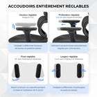 MotionGrey - Fauteuil de bureau ergonomique Mellow à dossier haut et accoudoirs réglables - Noir-8