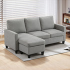 HOMCOM - Canapé sectionnel avec ottoman - gris clair-Le tissu en lin respirant et résistant aux plis conserve une durabilité et un style durables 