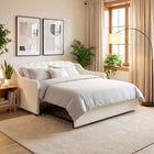 HOMCOM - Lit de jour gigogne rembourré taille twin avec accoudoirs - blanc crème-Lattes en peuplier renforçant le soutien du matelas pour un sommeil stable et réparateur 