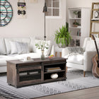 HOMCOM - Table basse style ferme avec porte de grange coulissante - brun foncé-Panneau MDF de qualité pour une grande stabilité et une longue durabilité