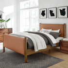 Modway - Maven Grandeur nature Cuir végétalien rembourré Lit de plateforme, Noyer Tan-Cuir végane