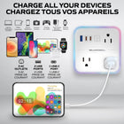 Bell+Howell - Parasurtenseur à 3 prises avec bloc d'alimentation à DEL et 1 port USB-A et 2 ports USB-C - Cordon de 6 pi-Design élégant avec cordon d'alimentation de 72 pouces et prise d'alimentation à plat à 45 degrés