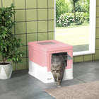 PawHut - Bac à litière fermé pour chat avec pelle, plateau, entrée par le haut, pliable - rose-Il reste propre grâce à des parois complètes, tandis qu’un plateau coulissant facilite le remplissage 
