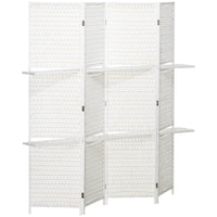 HOMCOM - Paravent autoportant à 4 panneaux avec étagères pour chambre, bureau intérieur - blanc-Conception pliable, composée de quatre panneaux 
