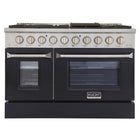 Kucht - 48 po Série KNG Cuisinière Pro Style au gaz naturel - Acier inoxydable/Noir-Cuisinez et pâtissez comme un professionnel grâce à deux fours séparés dotés de larges vitres. Le four principal est un four robuste en porcelaine bleue d’une capacité de 4,2 pi³, tandis que le four latéral supplémentaire offre une capacité de 2,5 pi³