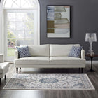 Modway - Lilja Médaillon vintage vieilli Tapis de 5 pi l x 8 pi L - Ivoire et bleu marocain-Protéger les planchers de la circulation ou des meubles