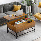 HOMCOM - Table basse à plateau relevable avec compartiment de rangement caché - teck-Plateau de bureau réglable pour répondre à différents besoins, comme travailler ou manger