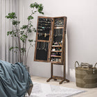 HOMCOM - Armoire à bijoux avec miroir - 18,4 po L x 14,4 po l x 59,6 po H - brun rustique-Grand espace de rangement intérieur avec des fentes pour boucles d’oreilles, des crochets pour colliers et bracelets, des compartiments pour bagues et des étagères 