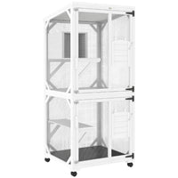 PawHut - Maison pour chat d’extérieur, grande volière avec roues et boîte de repos - 31,5 po L x 30 po l x 70,75 po H - blanc-Enclos pour chats en bois pouvant accueillir 1 à 3 chats 