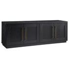 Hudson&Canal - Meuble TV Tillman pour téléviseurs jusqu'à 75" - Grain noir-Comprend quatre portes avec armoires fermées et 4 étagères pour un grand espace de rangement
