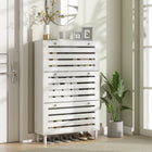 HOMCOM - Armoire à chaussures avec étagères réglables - blanc-Panneaux à fentes avec poignées en zinc permettant une bonne ventilation 