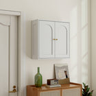 HOMCOM - Armoire murale de salle de bain avec 2 portes arquées et poignées dorées - grain de bois blanc-Panneau MDF de qualité garantit la durabilité