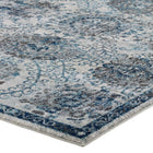 Modway - Entourage Treillis marocain floraux vieillis Kensie Tapis de comédie 8 pi l x 10 pi L - Ivoire et bleu-Haute densité / Tissé à la machine