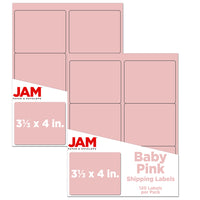 JAM Paper Étiquettes postales, 4 x 3 1/3 po, rose bébé, 6 par page, 240 par paquet-Rose bébé