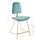Modway - Ponder Performance Velvet Tabouret de comptoir - Bleu de mer-Cadre en acier inoxydable doré