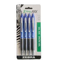 Zebra - Stylos rétractables Z-Grip Max – 0,7 mm – bleu – paquet de 4-Corps larges et prises souples en caoutchouc pour plus de confort   
