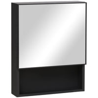 Kleankin - Armoire de salle de bain murale avec miroir et étagères de rangement - noir-À utiliser comme armoire de toilette, de beauté ou à pharmacie dans votre salle de bain 
