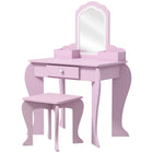 Qaba - Table de maquillage pour enfants avec miroir et tabouret, motif nuage - rose-Une coiffeuse pour enfants, comprenant une table de maquillage, un tabouret assorti et un miroir  
