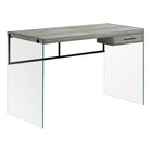 Monarch Specialties - 7445 Bureau 48 po L - Faux Bois Gris/Verre Trempe-La base en verre trempé moderne du bureau apporte un aspect contemporain tout en demeurant robuste