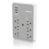 ShoppingAll - Huntkey multiprise murale avec parasurtenseur, 6 prises et 3 ports USB-Alimente plusieurs appareils en même temps grâce à 6 prises américaines et 3 ports USB-A avec sortie partagée de 5 V / 3,4 A