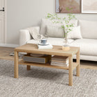 HOMCOM - Table basse 2 niveaux avec étagère de rangement pour salon - bois naturel-Large plateau pour les repas ou comme repose-pieds confortable pendant que vous regardez la télévision