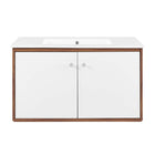 Modway - Transmit 36" Vanité de salle de bain murale - Blanc noyer-Vanité moderne du milieu du siècle