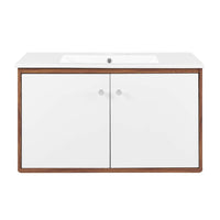 Modway - Transmit 36" Vanité de salle de bain murale - Blanc noyer-Vanité moderne du milieu du siècle