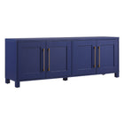 Hudson&Canal - Meuble TV Chabot pour téléviseurs jusqu'à 75" - Bleu foncé-Comprend quatre portes avec armoires fermées et 4 étagères pour un grand espace de rangement