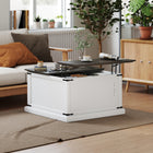 HOMCOM - Table basse relevable avec station de recharge et rangement - blanc-Deux prises CA, un port USB et un port USB-C, pratiques pour recharger vos appareils