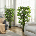 HOMCOM - Arbre de bambou artificiel 5,3 pi pour décoration intérieure de la maison - vert - lot de 2-Les pots de pépinière offrent des bases stables 