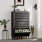 HOMCOM - Armoire à chaussures avec étagères réglables - noir-Panneaux à fentes avec poignées en zinc permettant une bonne ventilation 