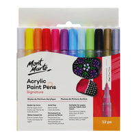 Mont Marte - Feutres acryliques Signature - Pointe fine 1 mm - Assortis - Lot de 12-La pointe fine est adaptée aux traits nets, au lettrage à la main, à la tenue d'un journal, à l'illustration et aux travaux manuels de précision